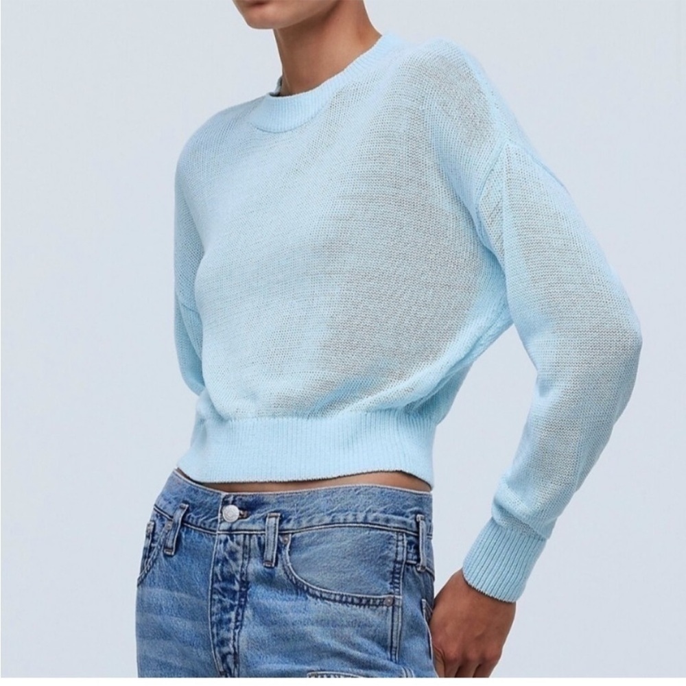 Madewell Pale Blue Clarity Loose-Knit Crewneck Dolman Sleeve Sweater Size XL